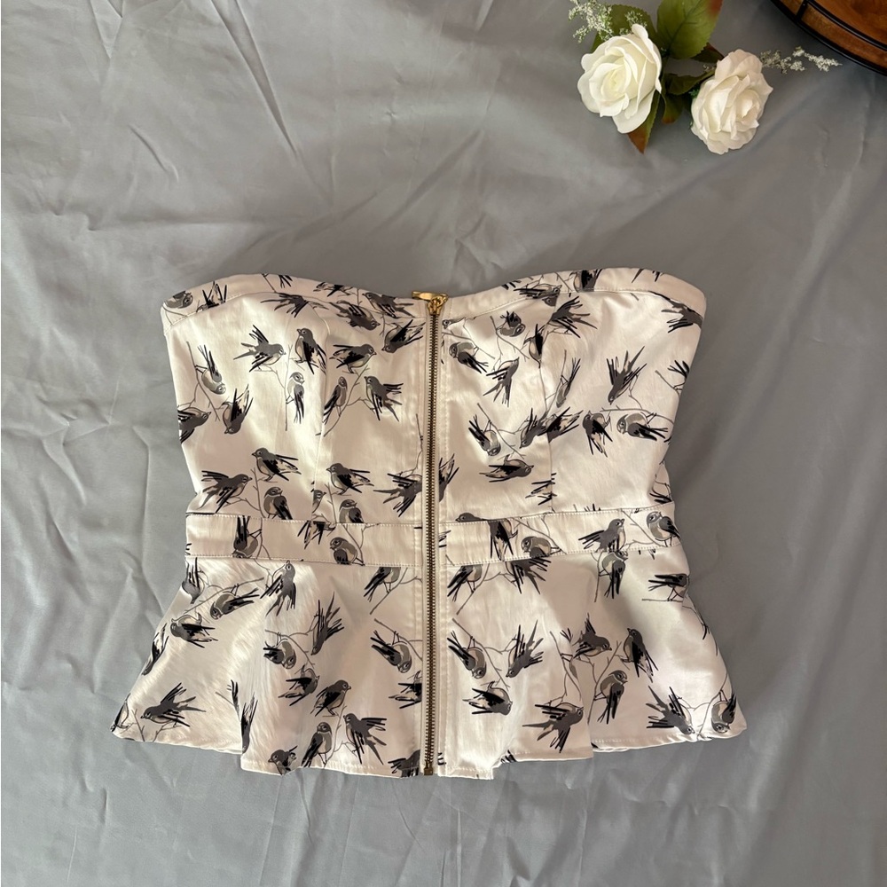 Forever 21 Black and White Floral Bustier Top